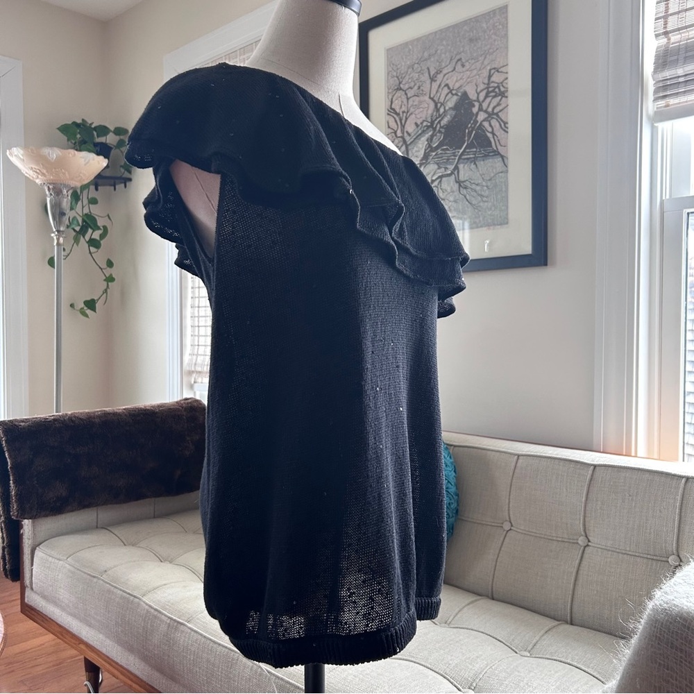 Brunello Cucinelli Linen Silk Sweater, Layered Ruffle Collar & Sequins $1495